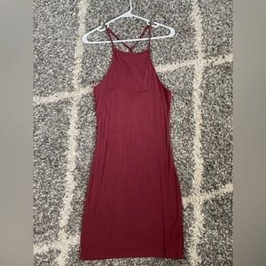 2 FOR $10 SALE - Maroon Ribbed Bodycon Haltered Mini Sundress